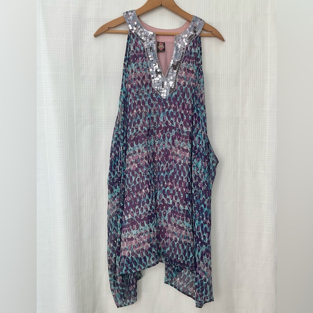 Vintage Free People Multicolor Sleeveless Blouse with Silver Accents